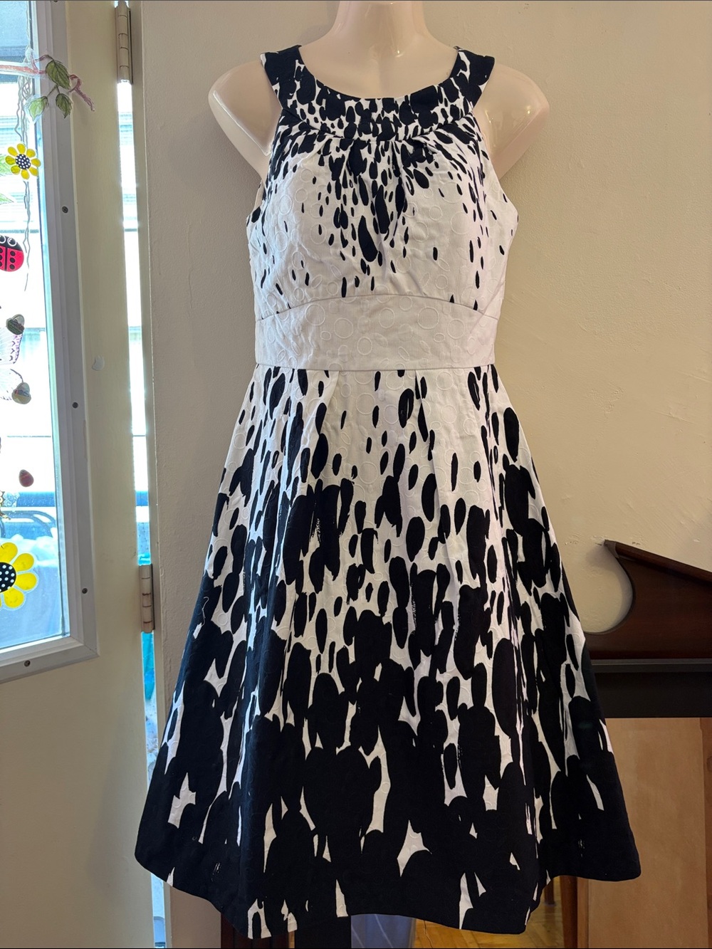 Jax Black and White Halter Fit-and-Flare Midi Dress